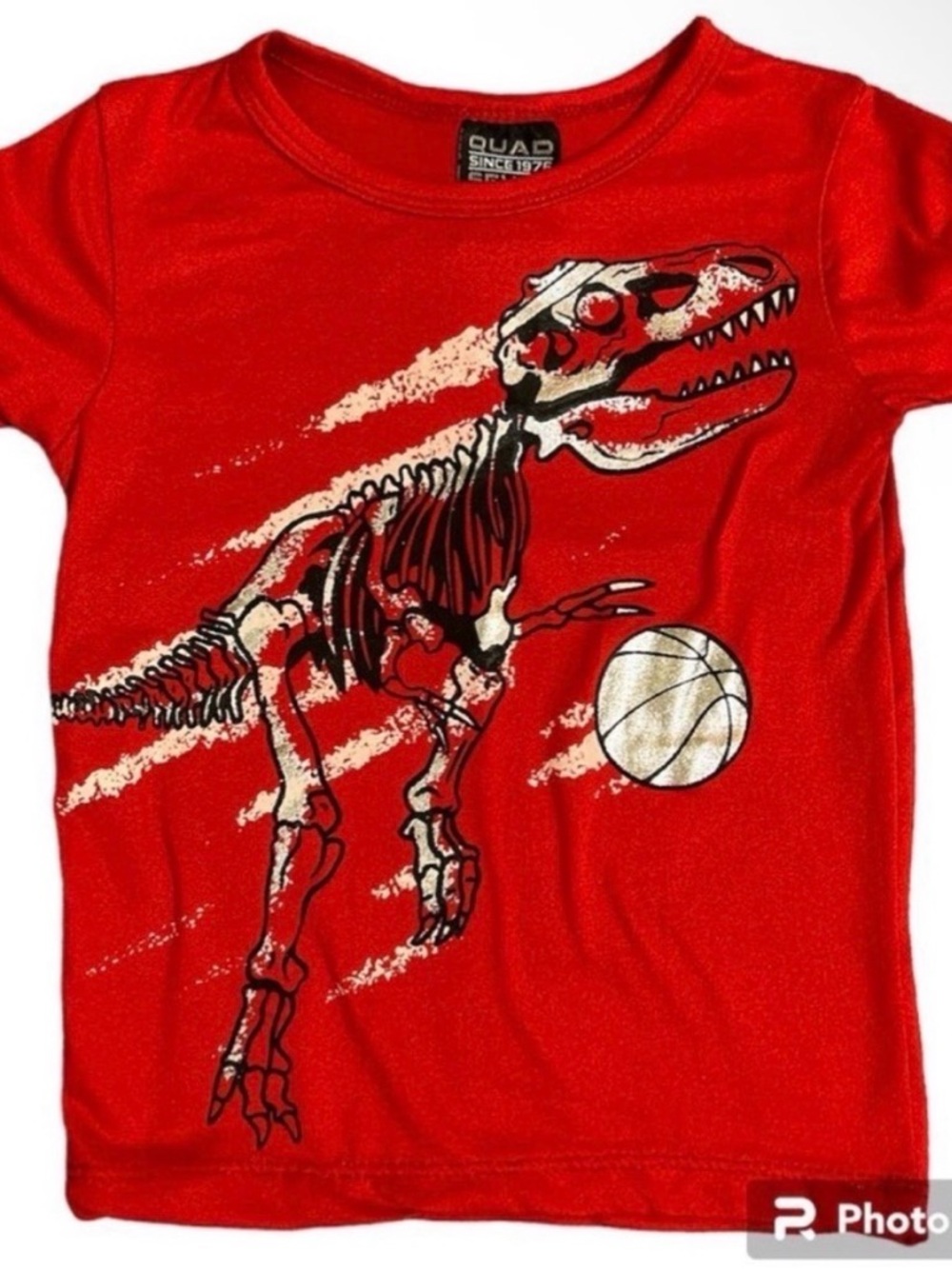 Quad Seven Boys Red T-Rex Dinosaur Skeleton Basketball Graphic T-Shirt Tee 4
